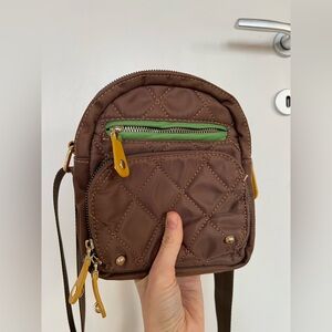 Belezza Brown Quilted Crossbody Bag with Green Accents